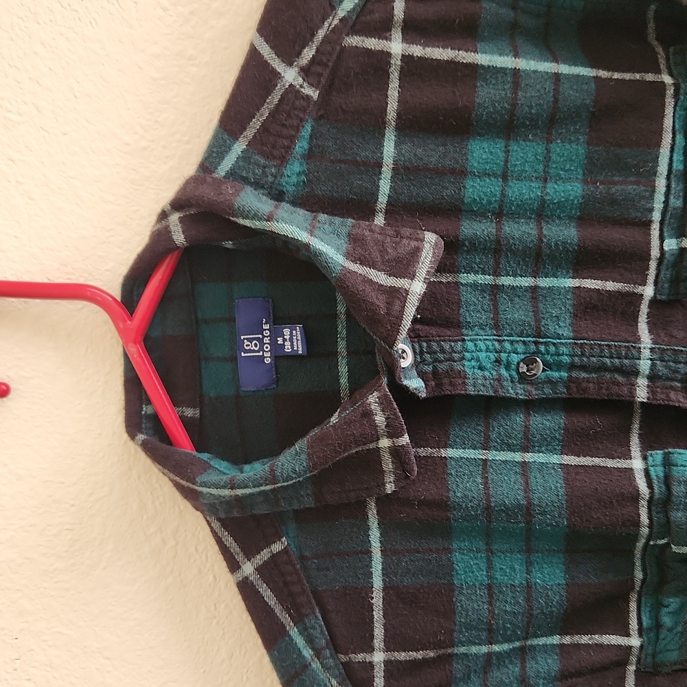 George Men's Green Plaid Casual Button Down Shirt